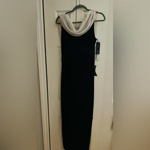 NWT Long Black velvet gown w/white chiffon SIZE 16